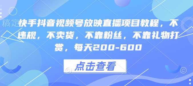 快手抖音视频号放映直播项目教程，不违规，不卖货，不靠粉丝，不靠礼物打赏，每天200-600_陌咲网