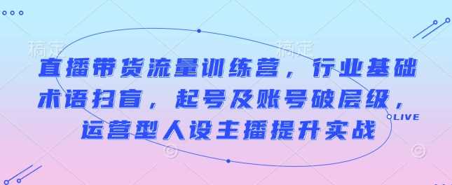 直播带货流量训练营，行业基础术语扫盲，起号及账号破层级，运营型人设主播提升实战_陌咲网