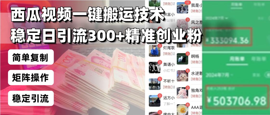 （13961期）西瓜视频一键搬运技术，稳定日引流300 精准创业粉，简单可复制给团队，…_陌咲网
