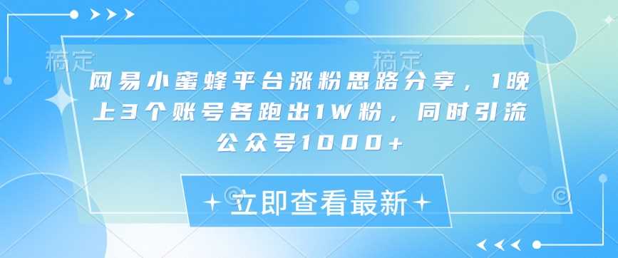 网易小蜜蜂平台涨粉思路分享，1晚上3个账号各跑出1W粉，同时引流公众号1000_陌咲网