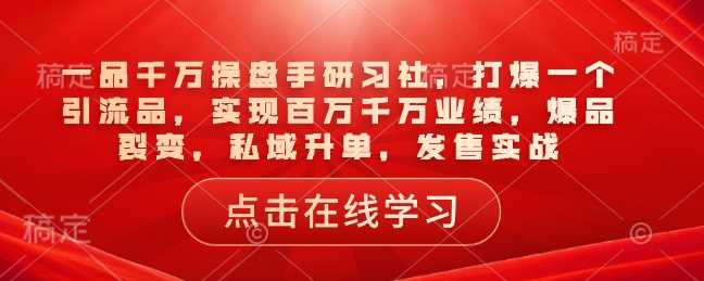 一品千万操盘手研习社，打爆一个引流品，实现百万千万业绩，爆品裂变，私域升单，发售实战_陌咲网