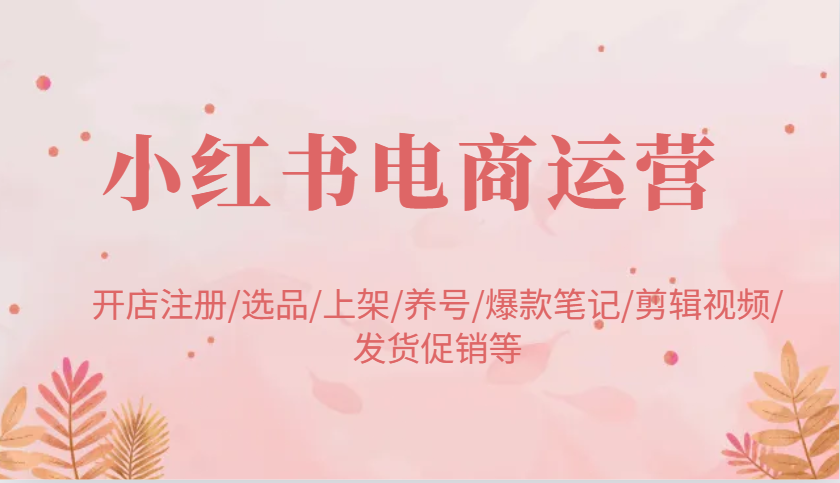 小红书电商运营：开店注册/选品/上架/养号/爆款笔记/剪辑视频/发货促销等_陌咲网