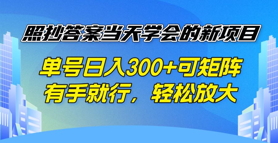 （14246期）照抄答案当天学会的新项目，单号日入300  可矩阵，有手就行，轻松放大_陌咲网