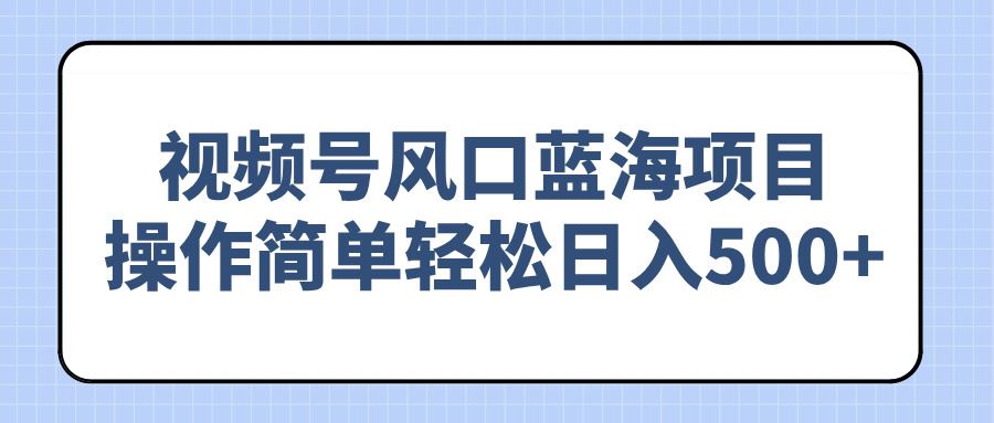 （14276期）视频号风口蓝海项目，操作简单轻松日入500_陌咲网