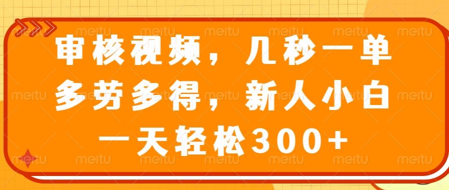 （14294期）审核视频，几秒一单，多劳多得，新人小白一天轻松300_陌咲网