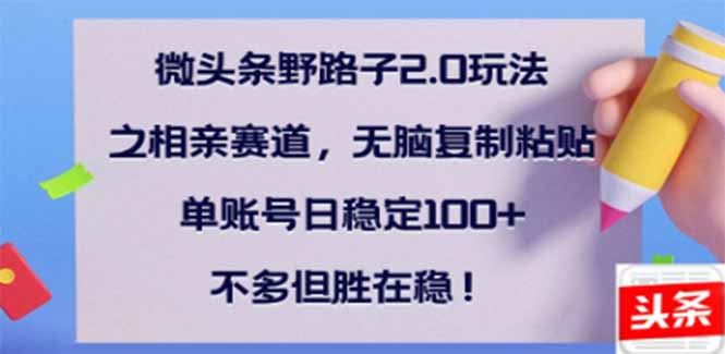 （14333期）微头条野路子2.0玩法之相亲赛道，无脑搬砖复制粘贴，单账号日稳定300 …_陌咲网