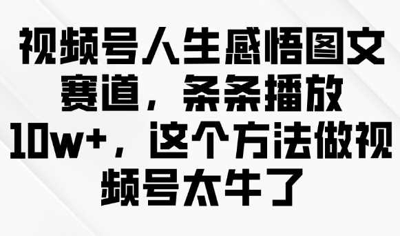 视频号人生感悟图文赛道，条条播放10w ，这个方法做视频号太牛了_陌咲网