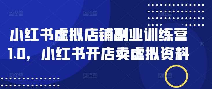 小红书虚拟店铺副业训练营1.0，小红书开店卖虚拟资料_陌咲网