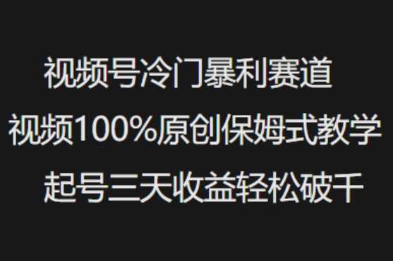 视频号冷门暴利赛道视频100%原创保姆式教学起号三天收益轻松破千_陌咲网