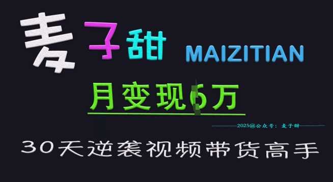 麦子甜30天逆袭视频带货高手，单月变现6W加特训营_陌咲网
