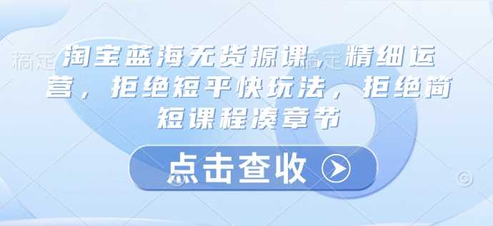 淘宝蓝海无货源课，精细运营，拒绝短平快玩法，拒绝简短课程凑章节_陌咲网