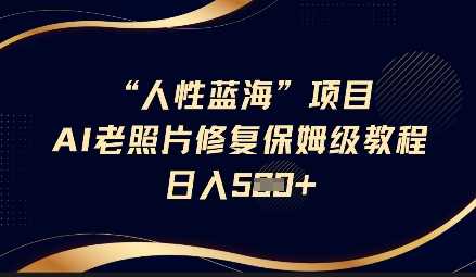 人性蓝海AI老照片修复项目保姆级教程，长期复购，轻松日入5张_陌咲网
