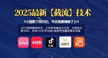 2025最新截流技术，工作室实操迭代打法，日轻松引粉300 ，抖音 小红书 B站 视频号流量实操全流程_陌咲网