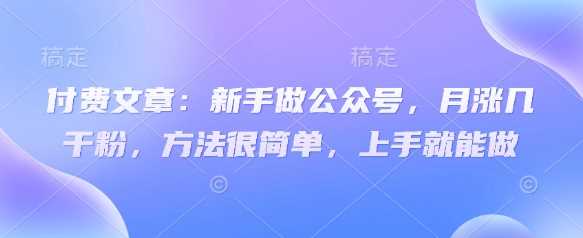 付费文章：新手做公众号，月涨几干粉，方法很简单，上手就能做_陌咲网
