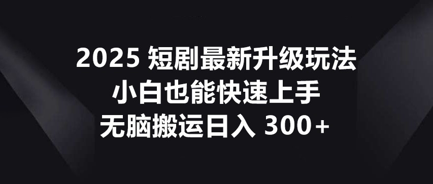 2025短剧最新升级玩法，小白也能快速上手，无脑搬运日入300_陌咲网
