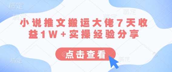 小说推文搬运大佬7天收益1W 实操经验分享_陌咲网