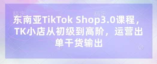 东南亚TikTok Shop3.0课程，TK小店?从初级到高阶，运营出单干货输出_陌咲网