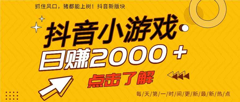 （14319期）抖音小游戏，最新风口项目，亲测单游戏2000 感兴趣点击了解。_陌咲网