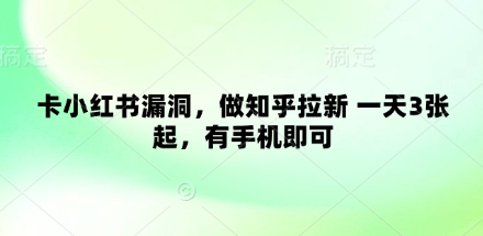卡小红书漏洞，做知乎拉新 一天3张起，有手机即可_陌咲网
