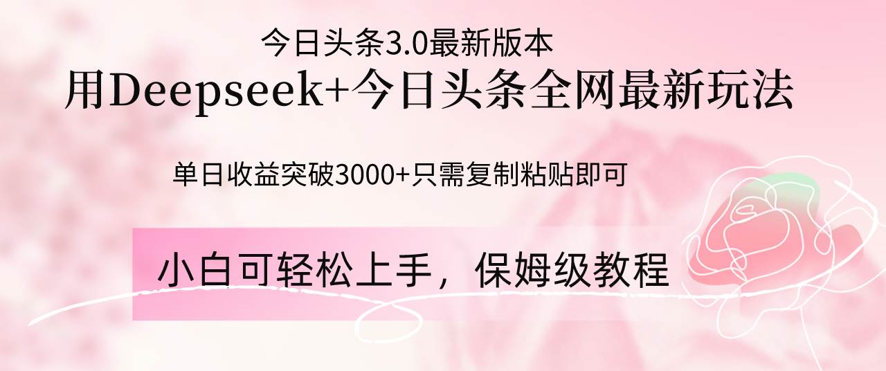 （14452期）Deepseek结合今日头条全网最新玩法，单日收益突破3000 ，只需要简单的…_陌咲网