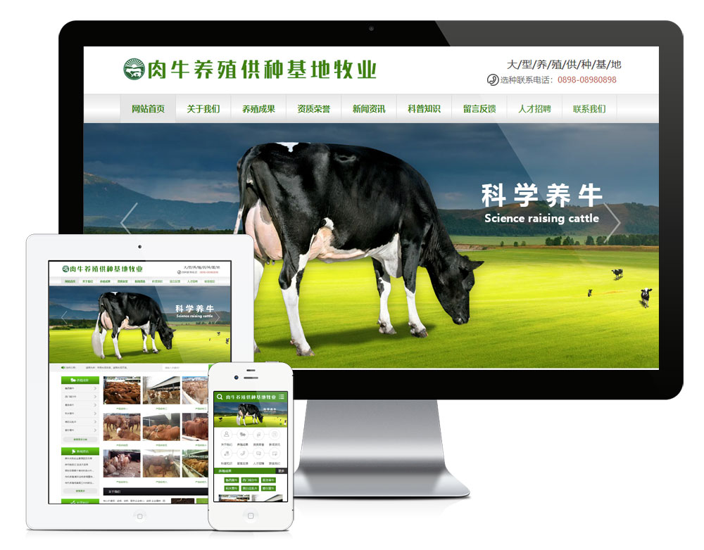 「自适应手机端」肉牛养殖供应基地网站模板_陌咲网