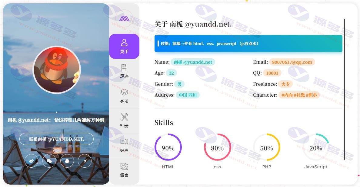 南栀PHP个人主页系统源码 – 集成光年后台模板与完整管理功能_陌咲网