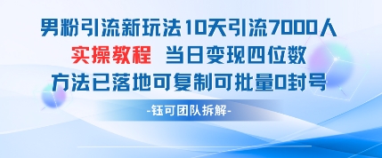 男粉引流新玩法10天引流7000人当日变现四位数可复制可批量0封号_陌咲网