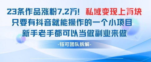 抖音私域项目23条作品涨粉7.2W，私域变现1W_陌咲网
