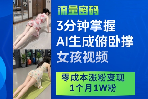 3分钟掌握AI生成俯卧撑女孩视频，零成本涨粉变现，1个月1W粉_陌咲网