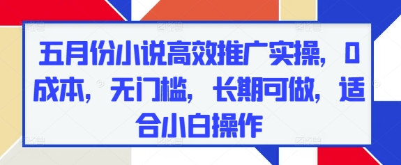 五月份小说高效推广实操，0成本，无门槛，长期可做，适合小白操作_陌咲网