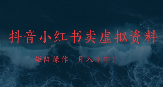 抖音小红书卖虚拟资料，市场需求一直存在，矩阵操作，月入1w_陌咲网