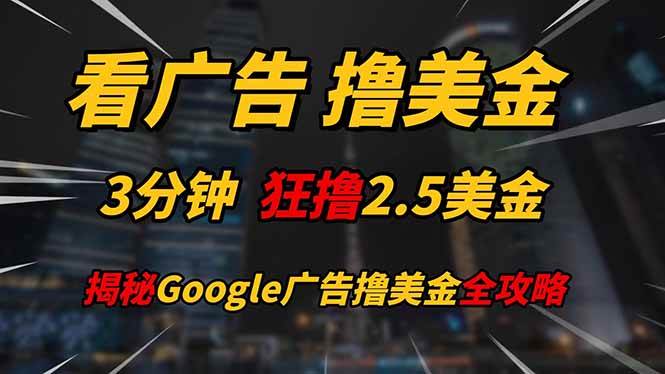 （14701期）看广告，撸美金！！3分钟赚2.5美金！！日入200美金不是梦！揭秘Google…_陌咲网